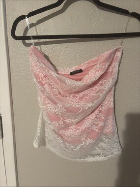 Papermoon Strapless Pink Lace Overlay Women's Top